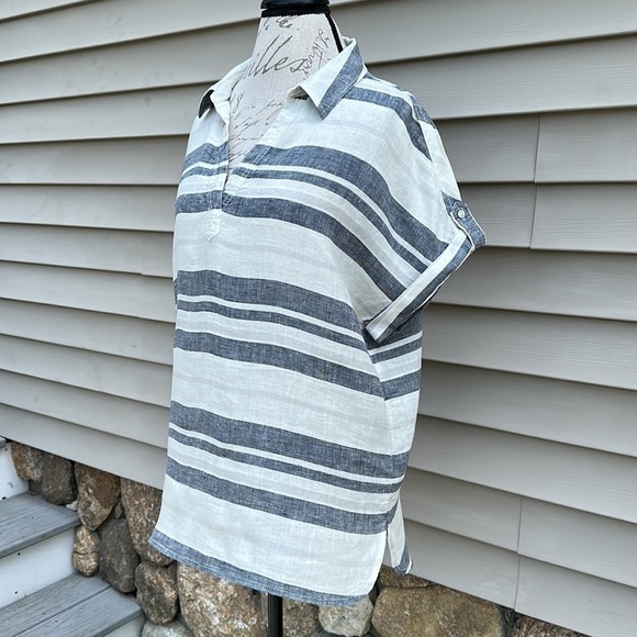ARTISAN NY Blue and White Striped Linen Popover Tunic - Picture 3 of 11
